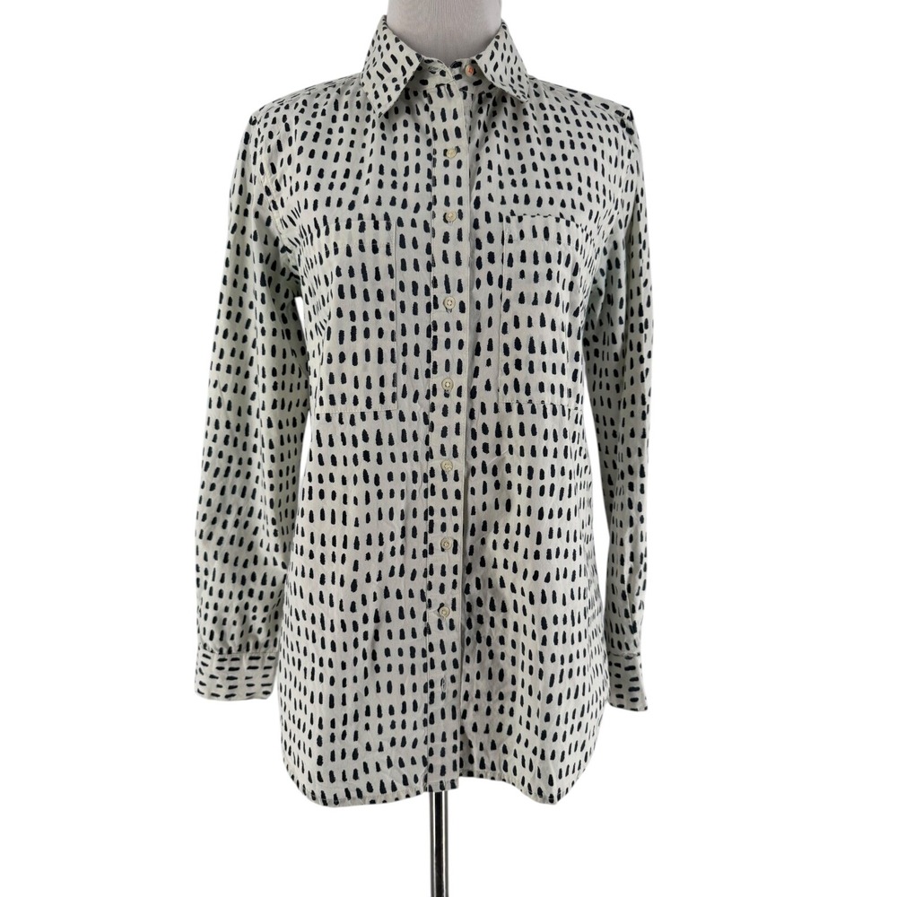 Chinti and Parker Women's White Black Printed Long Sleeve Button-Up Shirt XS